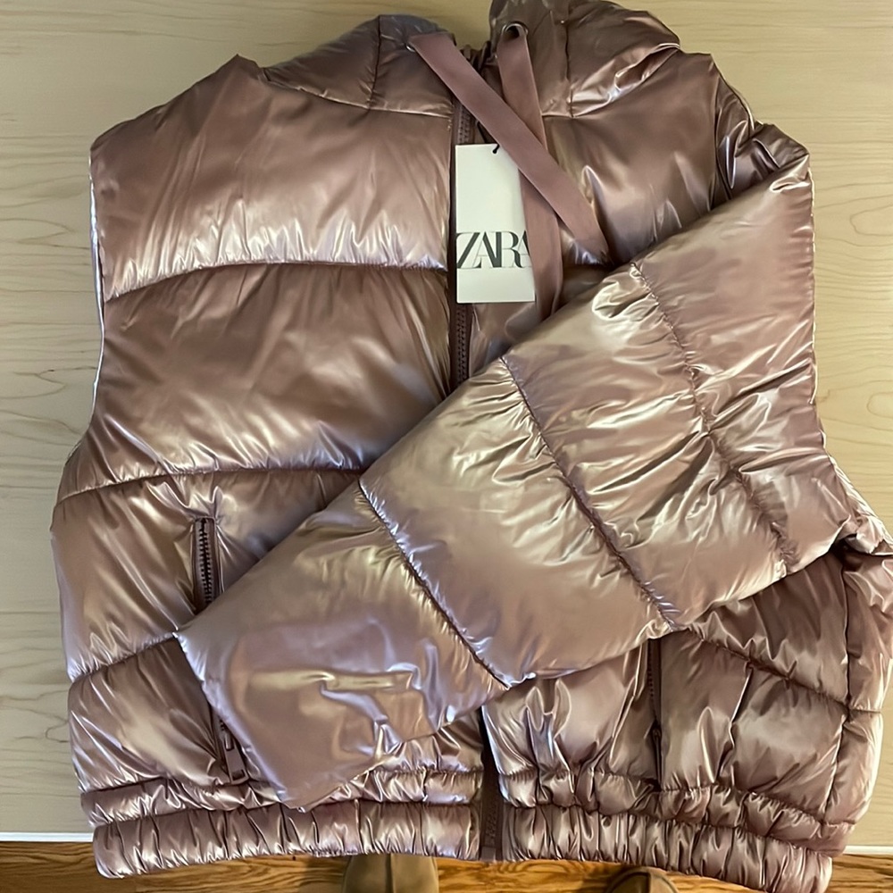 zara pink puffer jacket